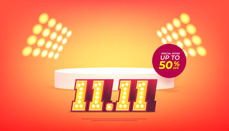 11.11 Shopping day sale poster or flyer design. Global shopping world day sale on colorful background. 11.11 Crazy sales online.のイラスト素材