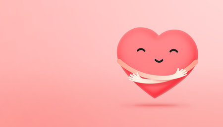 Cute single heart hug itself. Arms wrapped around a heart. Love yourself and happy Valentine's day concept. 3d illustration.の写真素材