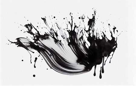 Abstract black ink of stain or splash black watercolor on white background. Generative AI.の素材