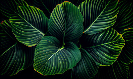 Top view pattern leaf layers of Calathea orbifolia plant.の素材