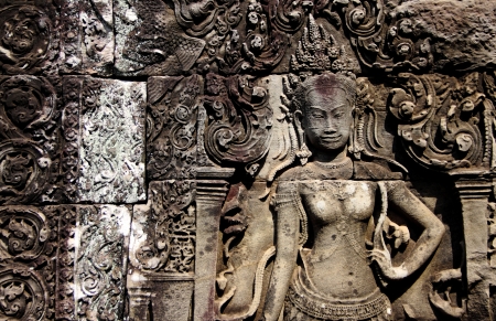 Decorative pattern on Angkor Thom, Cambodia.の写真素材