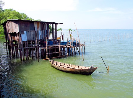 Wooden house in the sea, Thailand.のeditorial素材