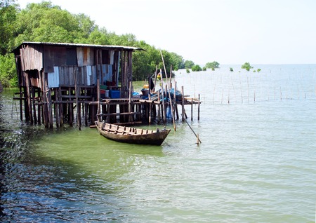 Wooden house in the sea, Thailand.のeditorial素材