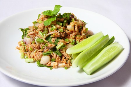 Larb Tuna, tuna spicy salad in Thai style.の写真素材
