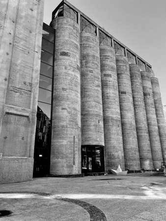 A low angle shot of an industrial building with a modern architectural glazingの写真素材