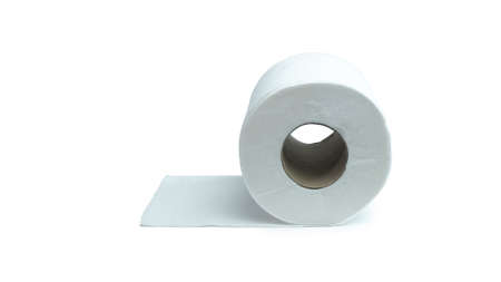 Toilet paper. One toilet roll isolated on white background, side view looking through hole in tube.