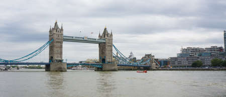 Wide angle view over River Thames in London, England showing Tower Bridgeのeditorial素材