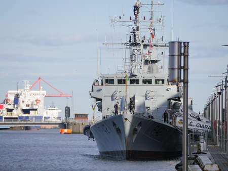 Irish Navy vessel LE Ciara (P42) Peacock-class patrol vessel on River Liffey in Dublin, Ireland