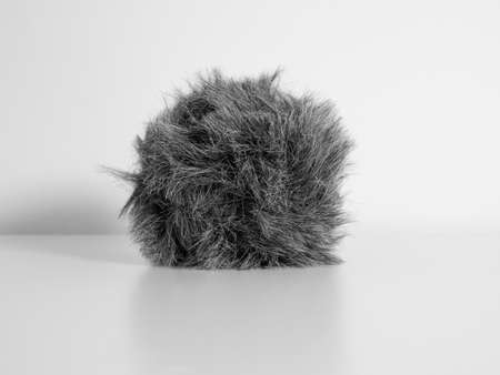 Dead Cat, wind muffler for microphone on a white desk.の写真素材
