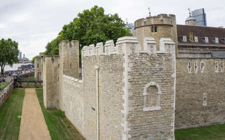 Exterior wall and moat of Tower of London, England.のeditorial素材