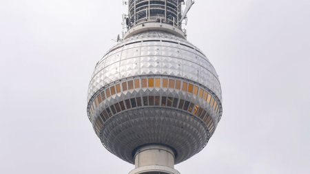 Berliner Fernsehturm communications tower in Berlin, Germany. Close up.のeditorial素材
