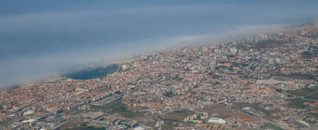 Povoa de Varzim, Porto, Portugal. High altitude Aerial shot from planeの写真素材