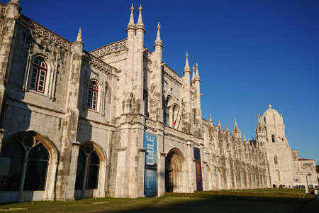 Jeronimos Monastery in Belem, Lisbon, Portugal exterior on bright sunny day.のeditorial素材