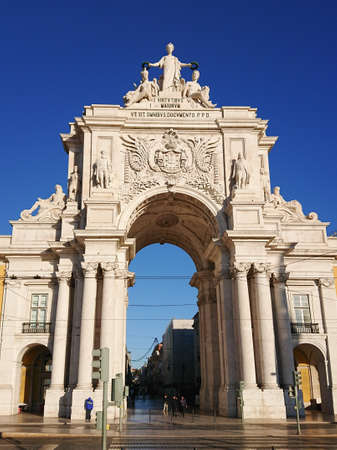 Rua Augusta Arch in Praca do Comercio, Lisbon, Portugal.
