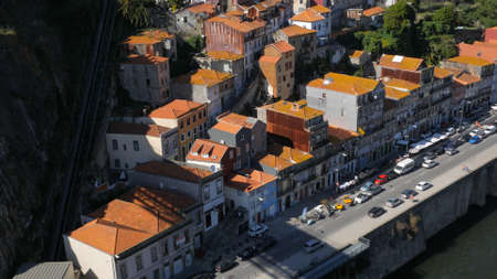 Traditional Portuguese buildings on banks of River Douro in Porto city, Portugal
