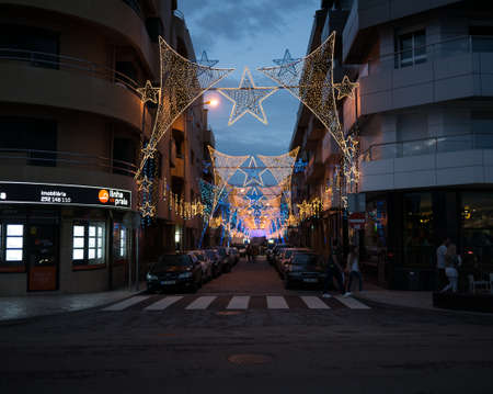 Street illuminations in Bairro Norte, Povoa de Varzim, Portugal. Decorations for the annual Festa de Sao Pedroのeditorial素材