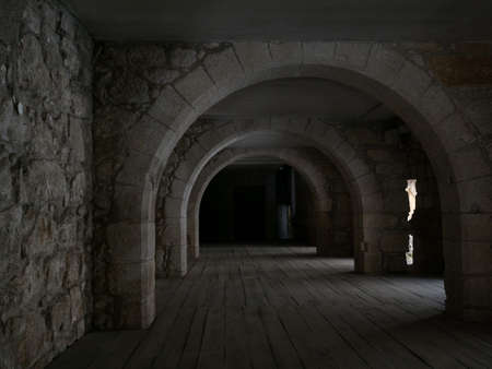 Interior of Napoleonic Fort, Castle in Foz do Douro, Porto, Portugal. Fortaleza de Sao Joao da Fozのeditorial素材