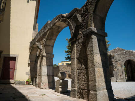 Arched stone entrance to old Napoleonic Fort, known as Castelo de Sao Joao da Foz, in Porto, Portugal.のeditorial素材