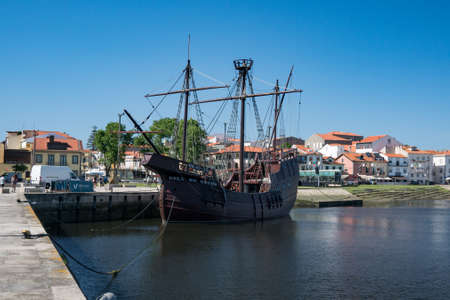Old 16th century Portuguese sailing ship replica in Vila do Conde, Porto, Portugal.のeditorial素材