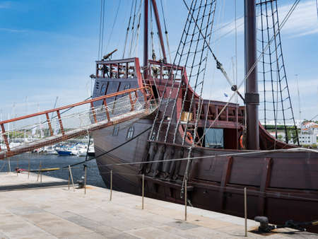 Portuguese sailing ship in harbour at Vila do Conde, Portugal.のeditorial素材