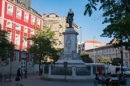 Statue to Dom Pedro V - King of Portugal and Duke of Braganza, in Praca da Batalha, Porto, Portugal, erected in 1862.のeditorial素材