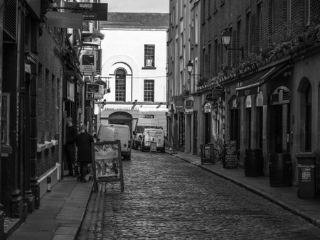 Old cobblestone street in historic Temple Bar, Dublin, Irelandのeditorial素材