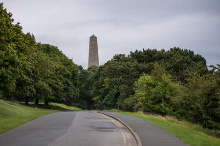 Phoenix Park in Dublin, Ireland, Wellington Monument in background behind trees.の写真素材