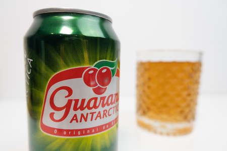 Guarana Antarctica, Brazilian fizzy drink close up.のeditorial素材
