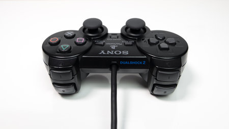 Sony Dualshock 2 controller for PlayStation 2 PS2 Games Console. Rear view.