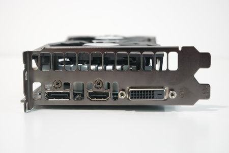 Rear of Graphics Card, GPU, showing DisplayPort, HDMI and DVI connectors.