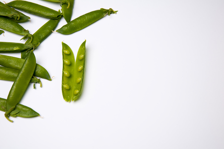 Green beans on white backgroundの写真素材