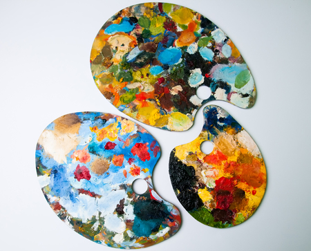 Painting paletts on a white backgroundの写真素材