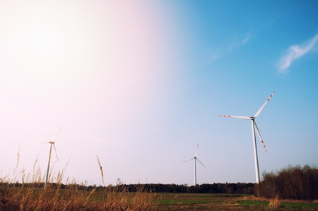Wind turbines on the fieldの写真素材