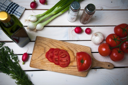 Vegetables on wooden tableの写真素材
