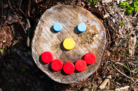 Smile made with plastic nutsの写真素材