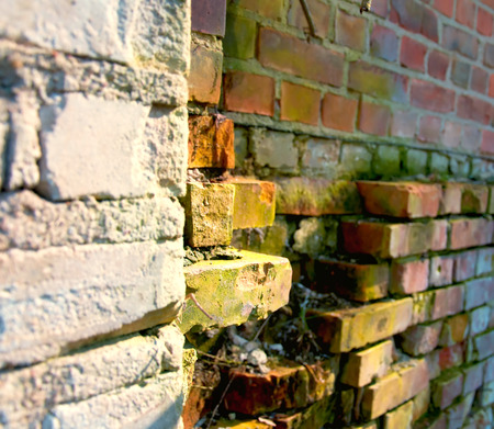 Old brick wall in perspectiveの写真素材