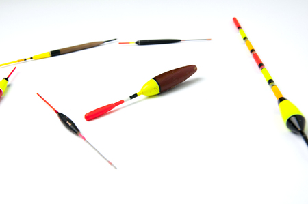 Fishing floats on white backgroundの写真素材