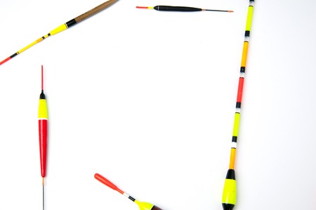Fishing floats on white backgroundの写真素材
