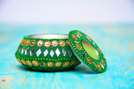 Decorative green casket for jewelryの写真素材