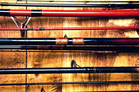 Fishing rods stacked in lines
