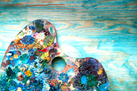 Painting palette on wooden backgroundの写真素材
