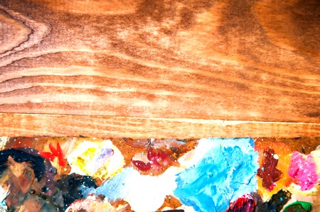 Painting palette on wooden backgroundの写真素材