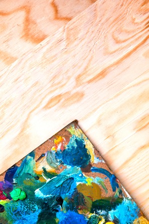 Painting palette on wooden backgroundの写真素材