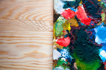 Painting palette on wooden backgroundの写真素材