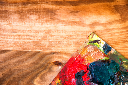 Painting palette on wooden backgroundの写真素材