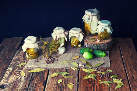 Pickles in jars for the winterの写真素材