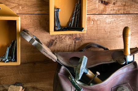 Carpenter's tools in vintage workshop