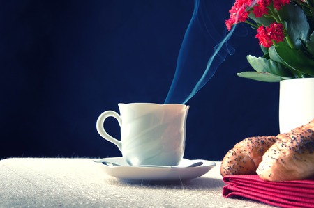 Coffee and croissant for breakfastの写真素材