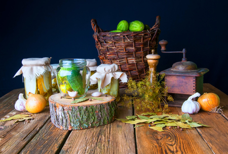 Preparation of pickles in jarsの写真素材