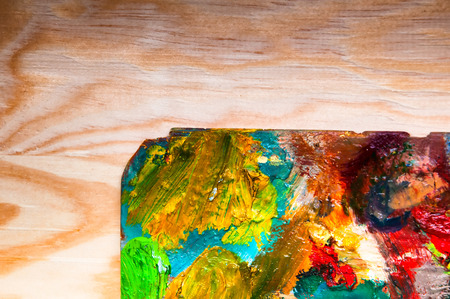 Painting palette on wooden backgroundの写真素材